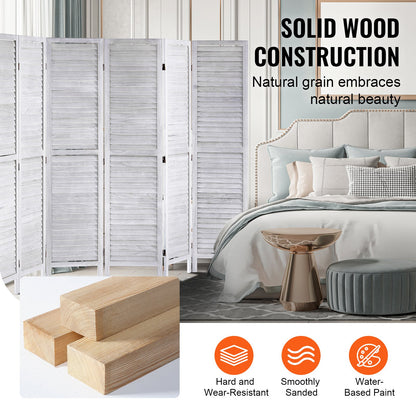 Wood Room Divider, 8 Panel Wood Folding Privacy Screen, 66.9 Inches Tall Indoor Louvered Wooden Partition, Portable Decoration Screen, for Room Separation, Home, Office, Restaurant & Bedroom
