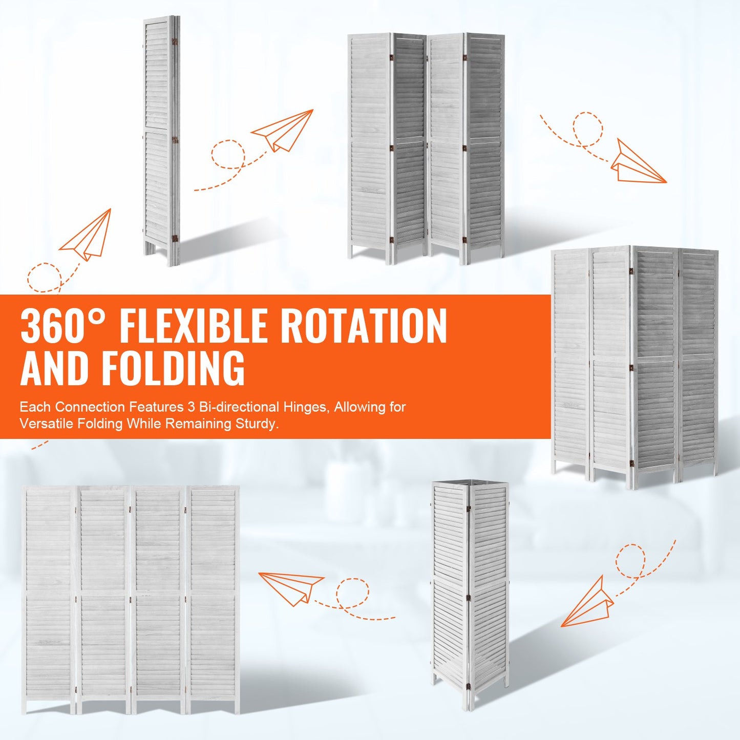 Rumsavdelare i trä, hopfällbar skärm med 4 paneler, 66,9 tum hög inomhuspartition i trä, bärbar dekorationsskärm, för rumsavskiljning, hem, kontor, restaurang och sovrum (ljusgrå)