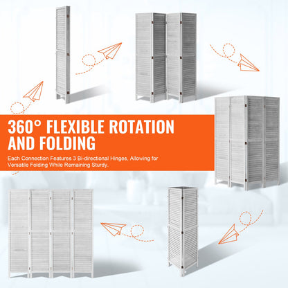 Rumsavdelare i trä, hopfällbar skärm med 4 paneler, 66,9 tum hög inomhuspartition i trä, bärbar dekorationsskärm, för rumsavskiljning, hem, kontor, restaurang och sovrum (ljusgrå)