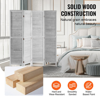 Rumsavdelare i trä, hopfällbar skärm med 4 paneler, 66,9 tum hög inomhuspartition i trä, bärbar dekorationsskärm, för rumsavskiljning, hem, kontor, restaurang och sovrum (ljusgrå)