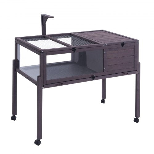 Tortoise Habitat, Wooden Tortoise House Indoor & Outdoor, Rolling Tortoise Enclosure with Light Stand, Reptile Enclosure Small Animal Cage with Stand Legs, Wheels, for Gecko, Lizard, Snake