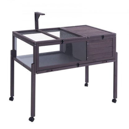 Tortoise Habitat, Wooden Tortoise House Indoor & Outdoor, Rolling Tortoise Enclosure with Light Stand, Reptile Enclosure Small Animal Cage with Stand Legs, Wheels, for Gecko, Lizard, Snake