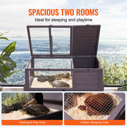 Tortoise Habitat, Wooden Tortoise House Indoor & Outdoor, Rolling Tortoise Enclosure with Light Stand, Reptile Enclosure Small Animal Cage with Stand Legs, Wheels, for Gecko, Lizard, Snake