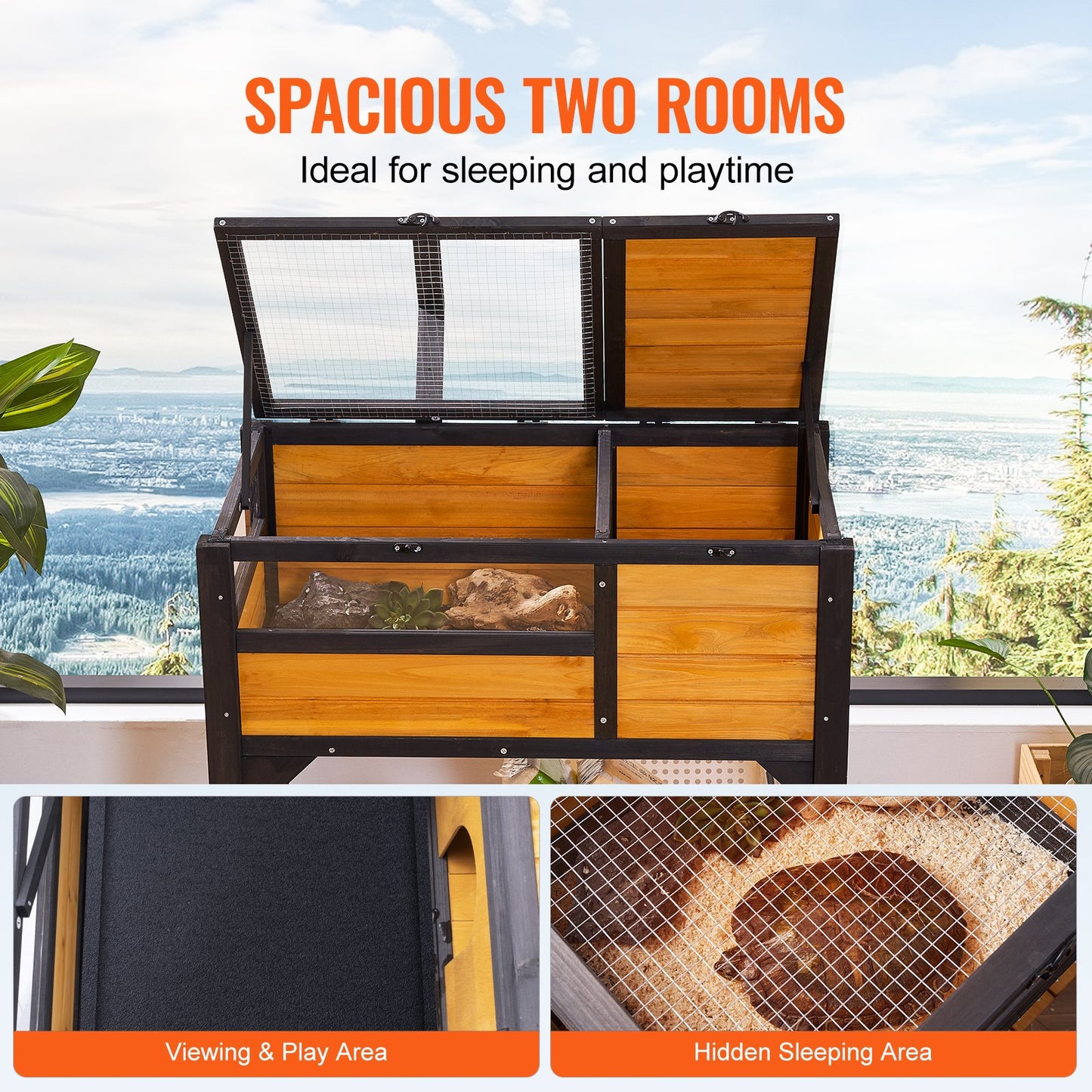 Tortoise Habitat, Wooden Tortoise House Indoor & Outdoor, Tortoise Enclosure with Light Stand, Reptile Enclosure Small Animal Cage with Stand Legs for Gecko, Lizard, Snake