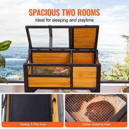 Tortoise Habitat, Wooden Tortoise House Indoor & Outdoor, Tortoise Enclosure with Light Stand, Reptile Enclosure Small Animal Cage with Stand Legs for Gecko, Lizard, Snake