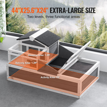 Sköldpaddshus i trä för inomhus/utomhus, 3 rum, 112x65x61 cm