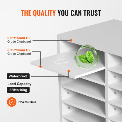 Litteraturorganisatörer, kontorsbrevlåda med 12 fack och justerbara hyllor, litteratursorterare i trä 51,8 x 30,5 x 40,9 cm för kontor, hem, klassrum, postrumsorganisation, EPA-certifierad vit