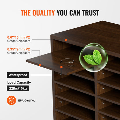 Litteraturorganisatörer, kontorsbrevlåda med 12 fack och justerbara hyllor, litteratursorterare i trä 20,4x12x16,1 tum för kontor, hem, klassrum, postrumsorganisation, EPA-certifierad brun