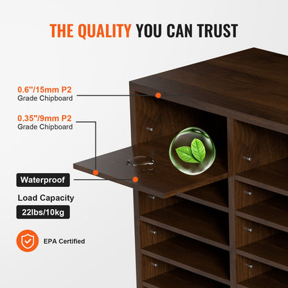 Literature Organizers, 24 Compartments Office Mailbox with Adjustable Shelves, Wood Literature Sorter 73.7 x 30.5 x 62.0 cm for Office, Home, Classroom, Mailrooms Organization, EPA Certified, Brown