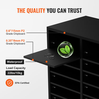 Litteraturorganisatör i trä, 36 fack, arkivsorterare med avtagbara hyllor, brevlådeplats för kontor, hem, klassrum, postrumsorganisation, EPA-certifierad, svart