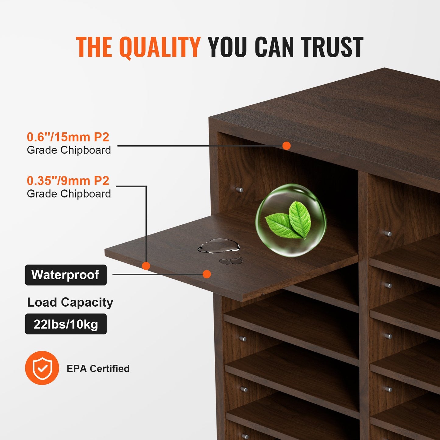 Litteraturorganisatörer, kontorsbrevlåda med 36 fack och justerbara hyllor, litteratursorterare i trä 91x30x61 cm för kontor, hem, klassrum, postrumsorganisation, EPA-certifierad brun