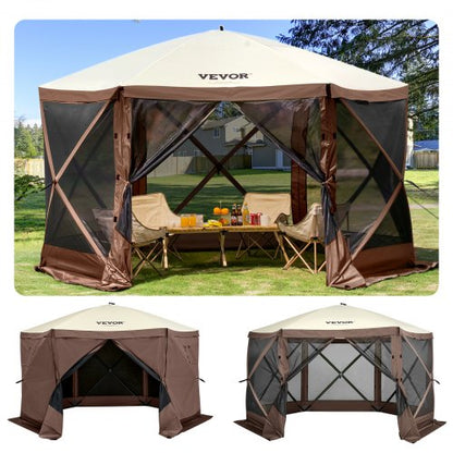 Gazebo Screen Tent, 10 x 10 ft, 6 Sided Pop-up Camping Canopy Shelter Tent with Mesh Windows, Portable Carry Bag, Ground Stakes, Large Shade Tents for Outdoor Camping, Lawn and Backyard