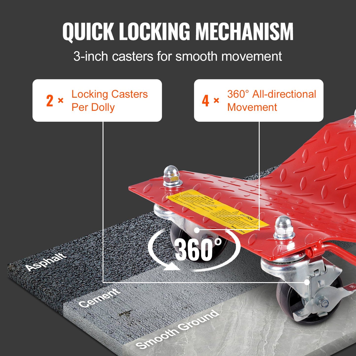 Hjulvagn, 8000 lbs kapacitet kraftig stålbilflyttare, hjulvagn bildäckspåke set med bromsar, fordonsflyttvagn flyttar bilar, lastbilar, släpvagnar, motorcyklar och båtar, set om 4, röd