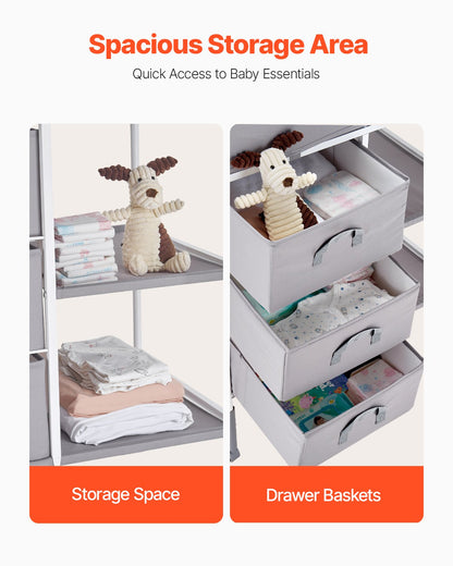 Skötbord, bärbar blöjbytesstation med 3 tyglådor och låsbara hjul, justerbar höjd multifunktionell skötbord med förvaringsorganisatör barnrum, grå