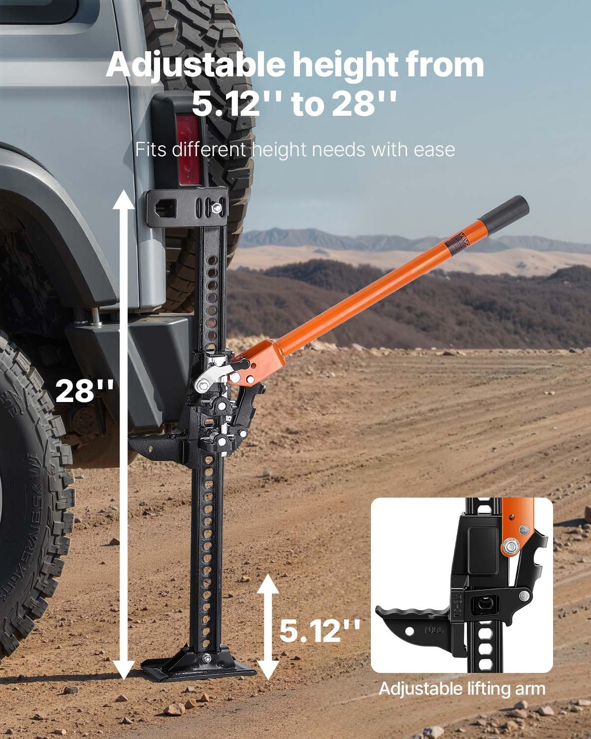 Jordbruksdomkraft, 86 cm höglyftande gårdsdomkraft, 3,18 tons kapacitet, spärrfunktion, terrängdomkrafter, kraftiga domkrafter med 130,1–711,2 mm lyftområde för traktor, lastbil, SUV