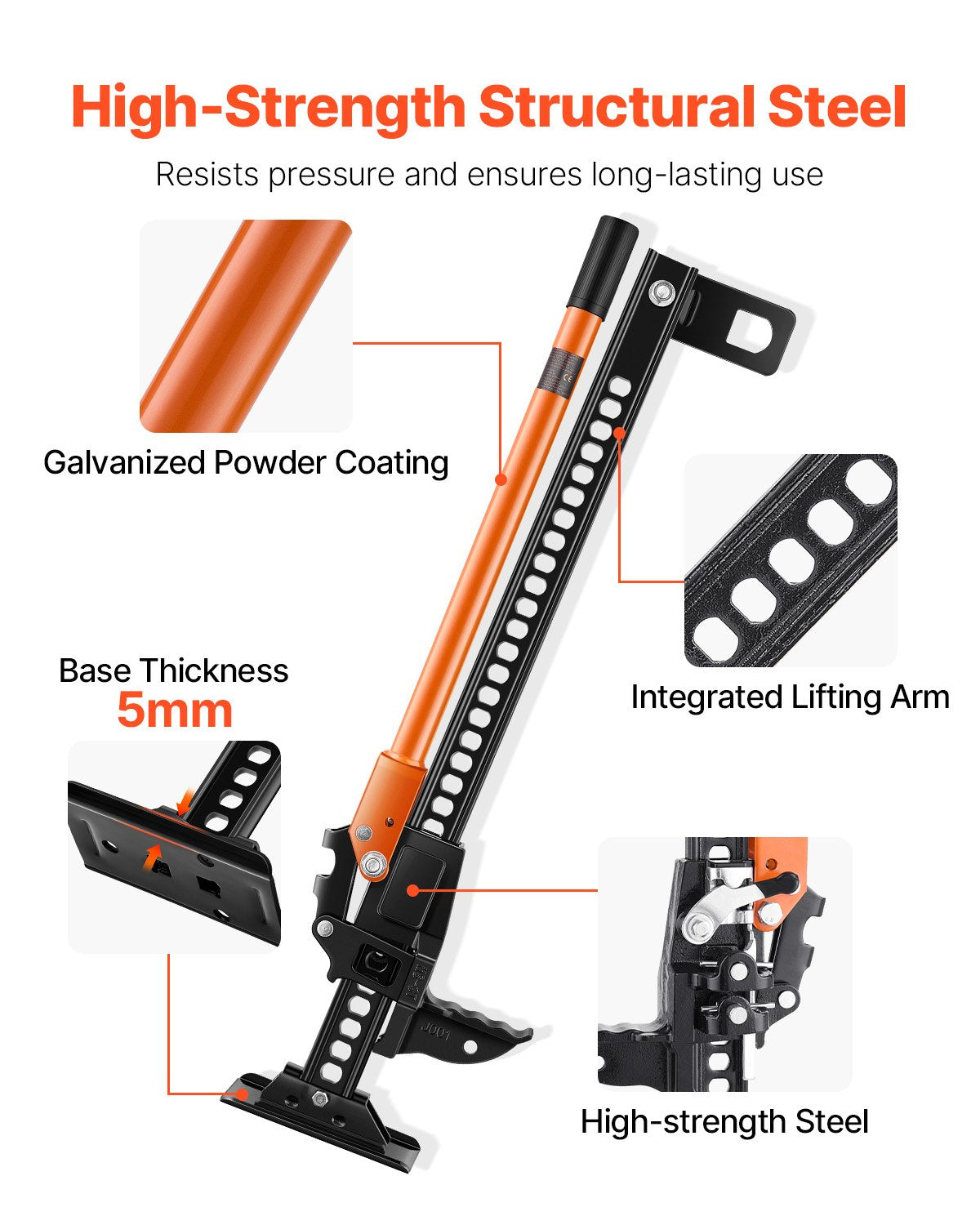 Jordbruksdomkraft, 86 cm höglyftande gårdsdomkraft, 3,18 tons kapacitet, spärrfunktion, terrängdomkrafter, kraftiga domkrafter med 130,1–711,2 mm lyftområde för traktor, lastbil, SUV