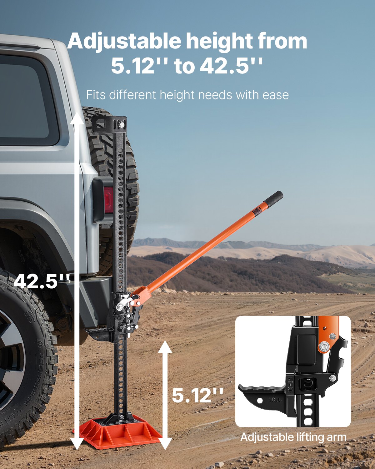 Farm Jack with Base, 122cm Utility High Lift Farm Jack, 3.18 Ton Capacity Ratcheting Off Road Utility Jacks, Heavy-Duty Lift Jacks with 130.1-1079.5 mm Lifting Range for Tractor, Truck, SUV