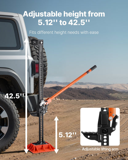 Farm Jack with Base, 122cm Utility High Lift Farm Jack, 3.18 Ton Capacity Ratcheting Off Road Utility Jacks, Heavy-Duty Lift Jacks with 130.1-1079.5 mm Lifting Range for Tractor, Truck, SUV