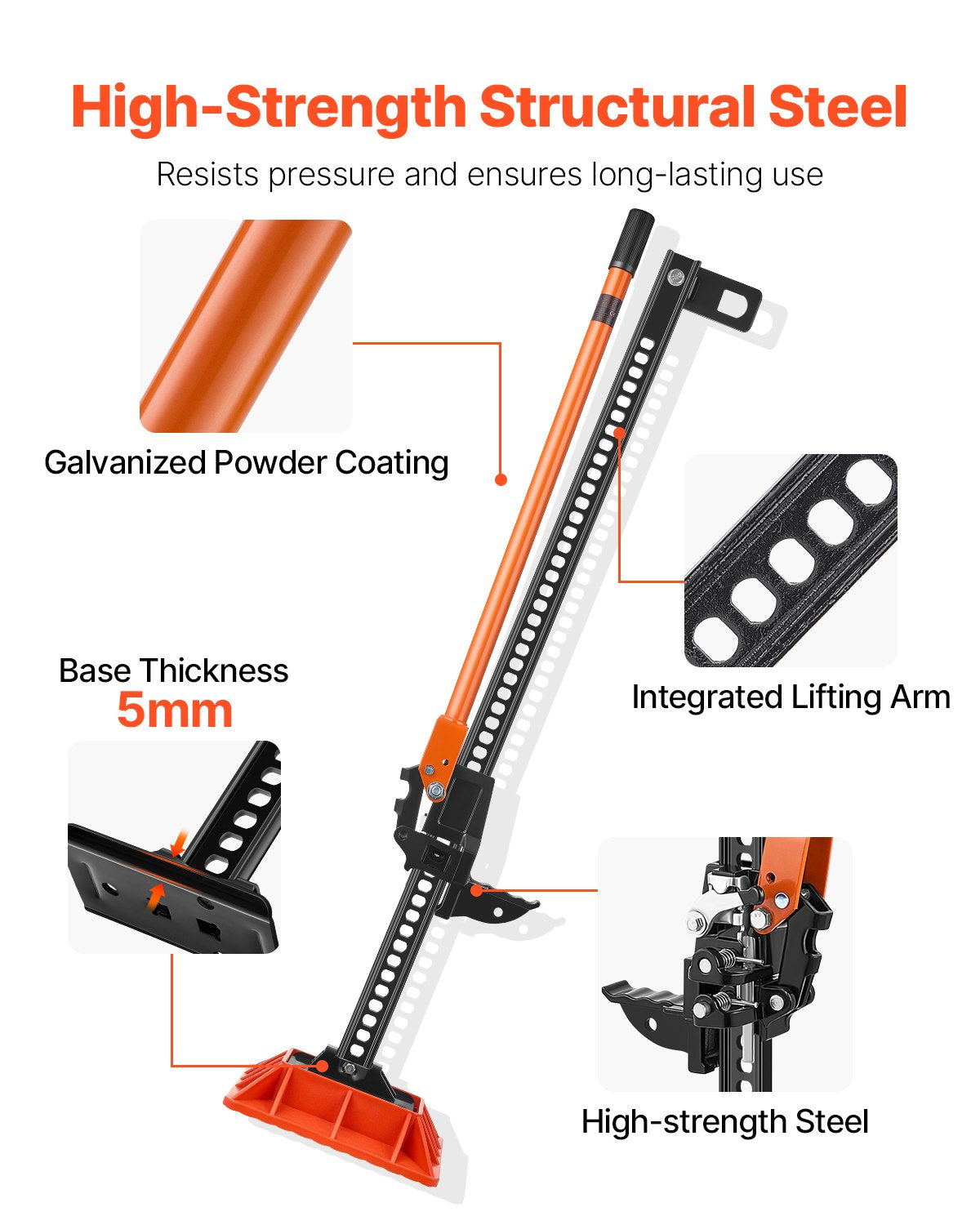 Farm Jack with Base, 122cm Utility High Lift Farm Jack, 3.18 Ton Capacity Ratcheting Off Road Utility Jacks, Heavy-Duty Lift Jacks with 130.1-1079.5 mm Lifting Range for Tractor, Truck, SUV