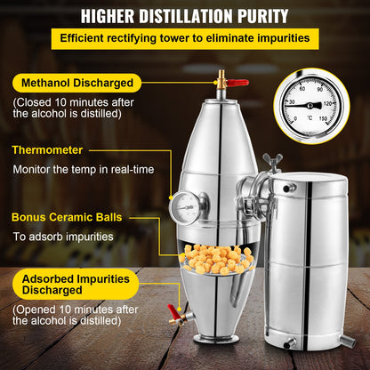 Alcohol Distiller 70L /18.5 Gal Alcohol Still Whiskey Distillery Kit Home Moonshine Still with Thermometer and fermentation tank for Alcohol Distilling