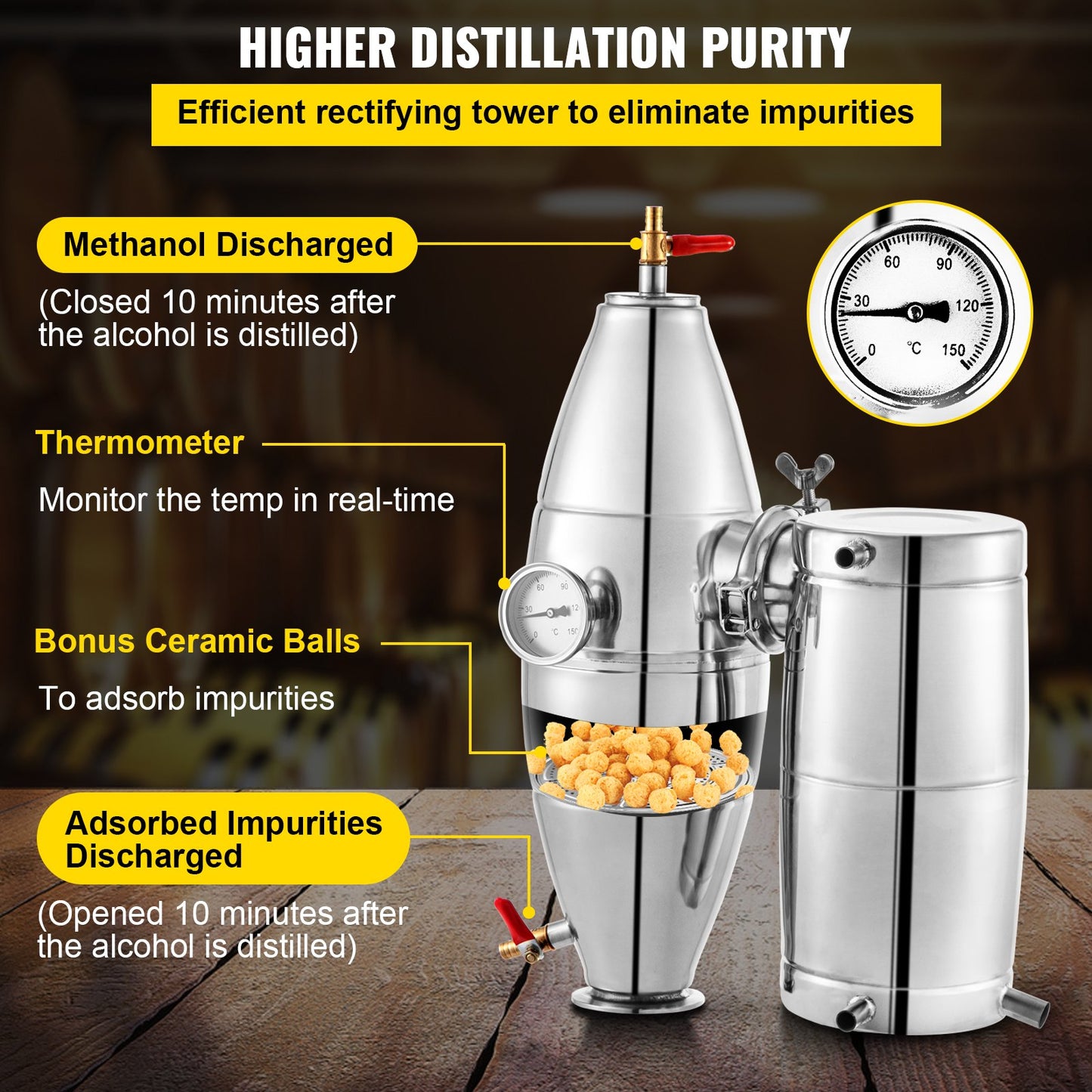 Alcohol Distiller, 30 Liter Alcohol Beverage Distiller, 6.6 Gal Beer Boilers Wine Grappa Spirits, Homemade Brewing Kit, Stainless Steel Moonshine Distiller