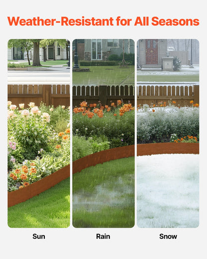 Steel Landscape Edging, 10 Packs 40 x 4.5 in Weather-Resistant & Pre-Rust Metal Landscape Edging, Bendable Garden Edging Border, Heavy Duty Lawn Edging, Flower Bed Yard Pathway Divider