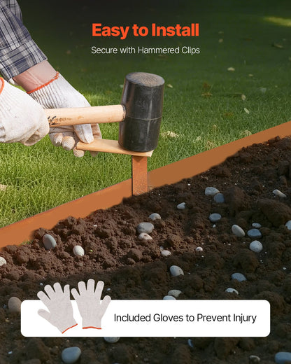 Steel Landscape Edging, 10 Packs 40 x 4.5 in Weather-Resistant & Pre-Rust Metal Landscape Edging, Bendable Garden Edging Border, Heavy Duty Lawn Edging, Flower Bed Yard Pathway Divider