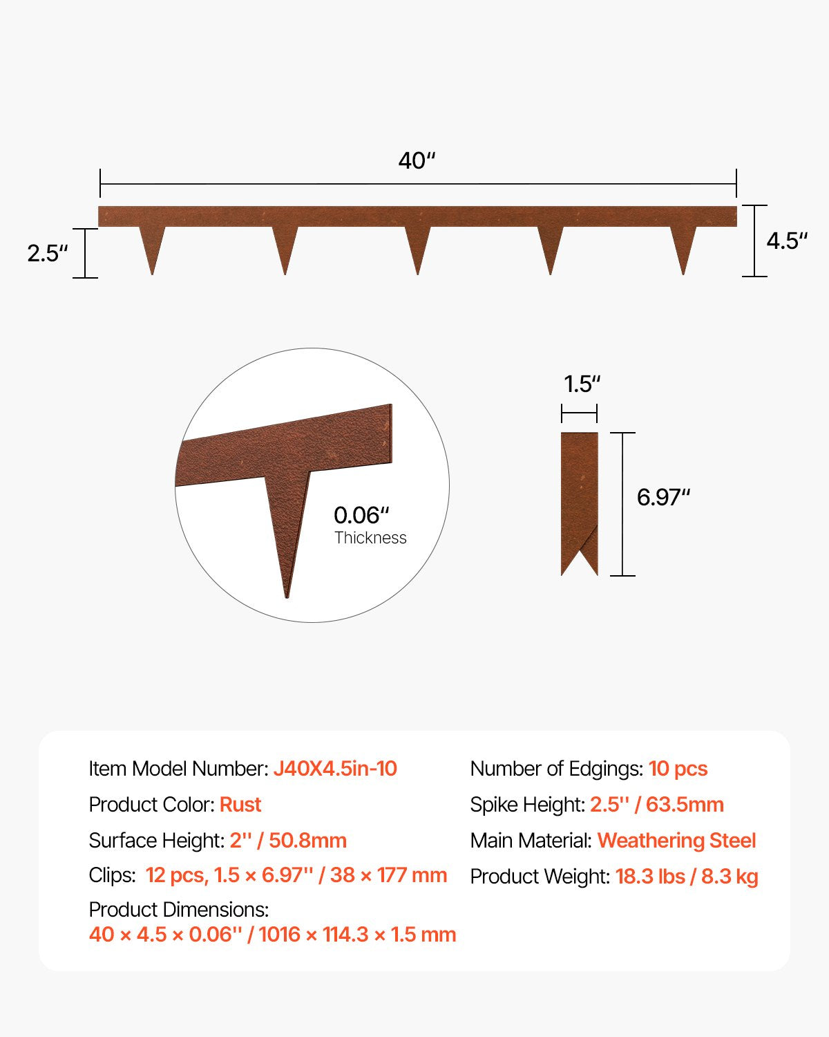 Steel Landscape Edging, 10 Packs 40 x 4.5 in Weather-Resistant & Pre-Rust Metal Landscape Edging, Bendable Garden Edging Border, Heavy Duty Lawn Edging, Flower Bed Yard Pathway Divider