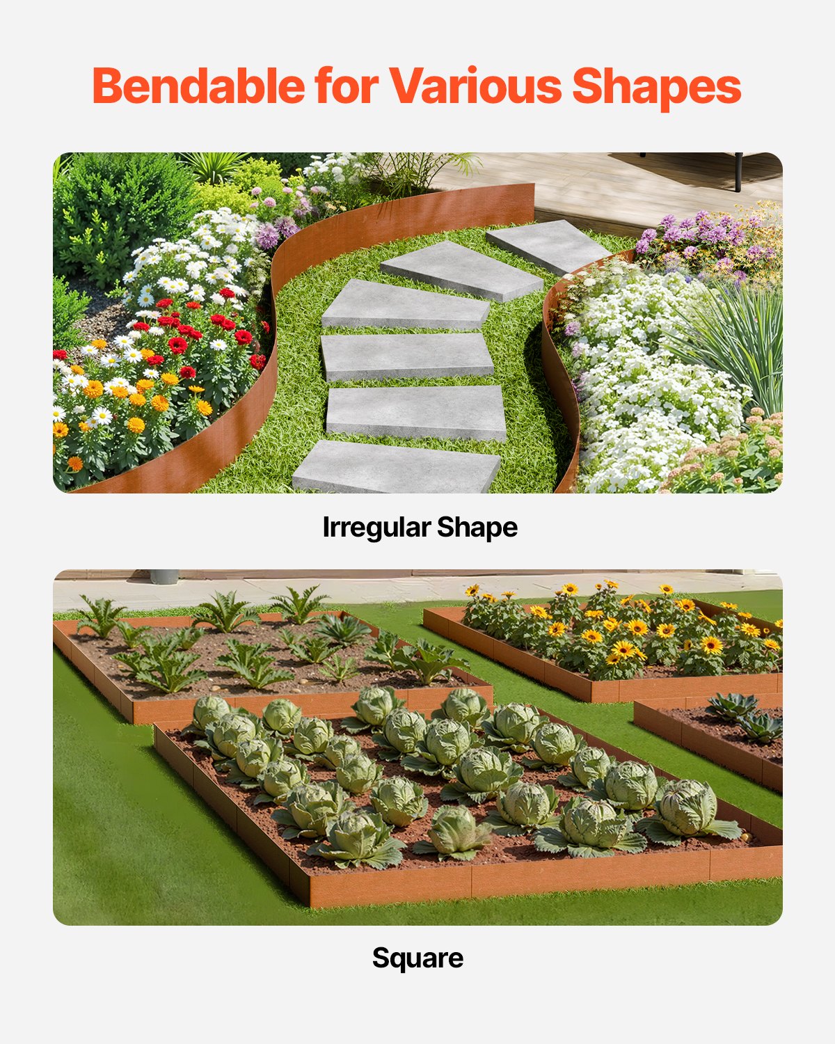 Stålkantlist, 6-pack 40 x 8 tum väderbeständig och rostfri metallkantlist, böjbar trädgårdskant, gräsmatta för rabatt, gångvägsavdelare