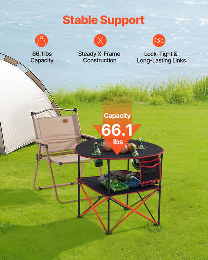 Hopfällbart campingbord, bärbart och lätt picknickbord för utomhusbruk, vattentätt kanvasbord i 600D Oxford-tyg, med 4 mugghållare, bärväska, för tailgating-campingpicknick, svart