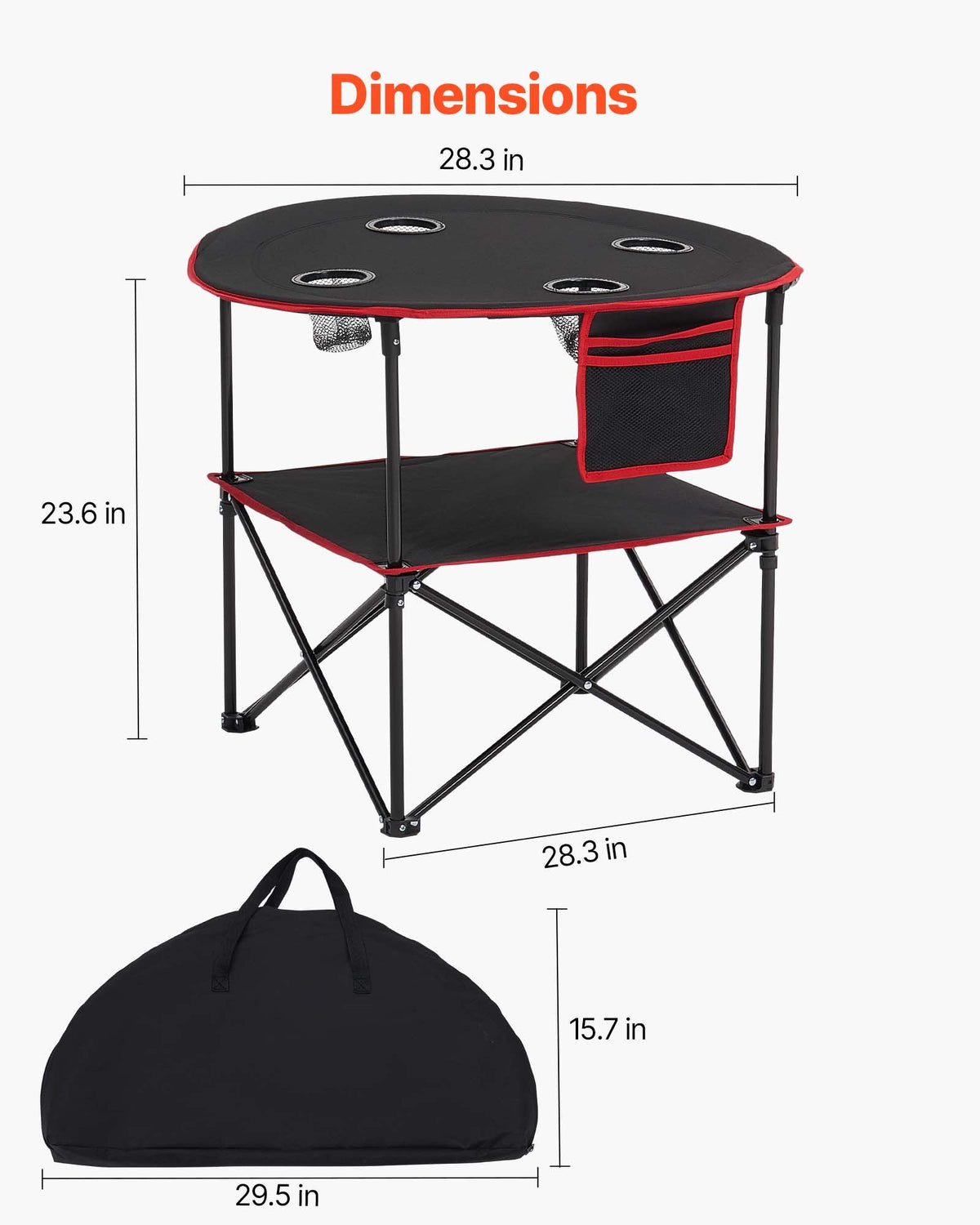 Hopfällbart campingbord, bärbart och lätt picknickbord för utomhusbruk, vattentätt kanvasbord i 600D Oxford-tyg, med 4 mugghållare, bärväska, för tailgating-campingpicknick, svart