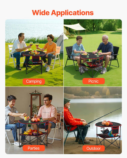 Hopfällbart campingbord, bärbart och lätt picknickbord för utomhusbruk, vattentätt kanvasbord i 600D Oxford-tyg, med 4 mugghållare, bärväska, för tailgating-campingpicknick, svart