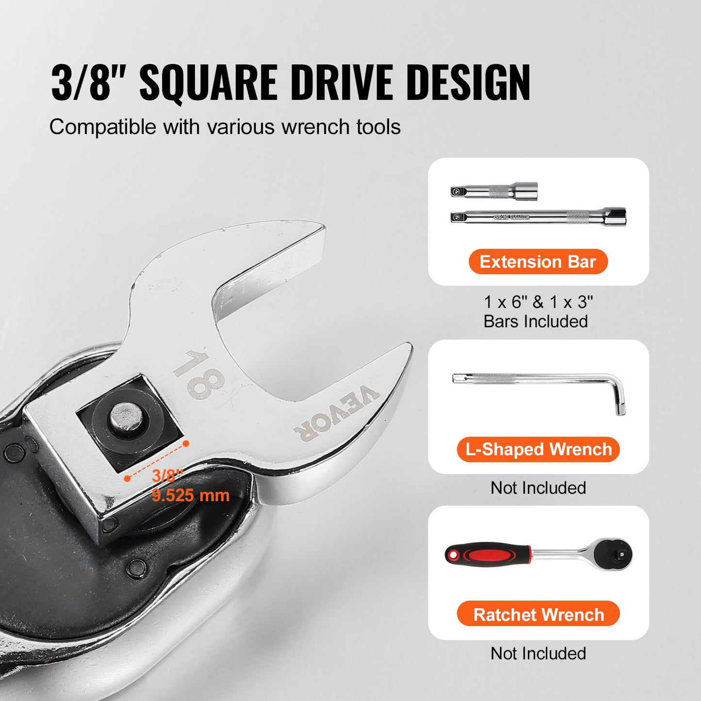 Crowfoot Wrench Set, 3/8" Drive 20-Piece Crows Foot Wrench Set with 2 Extension Bars and EVA Tool Organizer, SAE 3/8"-7/8" and Metric 10-22 mm, 40CR Material with Mirror Chrome Finish