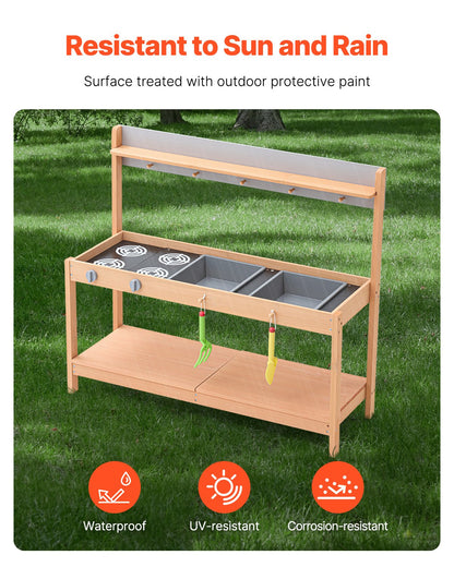 Lerkök för barn, träleksaksset med tillbehör, utomhuslekset för mataffär, låtsaslek utomhuskök för pojkar och flickor, lekkök med spis och diskho för småbarn