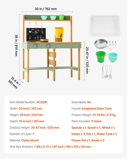 Wooden Mud Kitchen Outdoor Toy Play Kitchen Set for Kids Pretend Playset