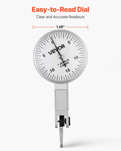 Mätklocka med universalmagnetisk bas och förvaringsfodral, 0,01 mm noggrannhet, 0–0,76 mm område, mikrokulhandtag för mätning av smala ytor, industriell bearbetning och inspektion