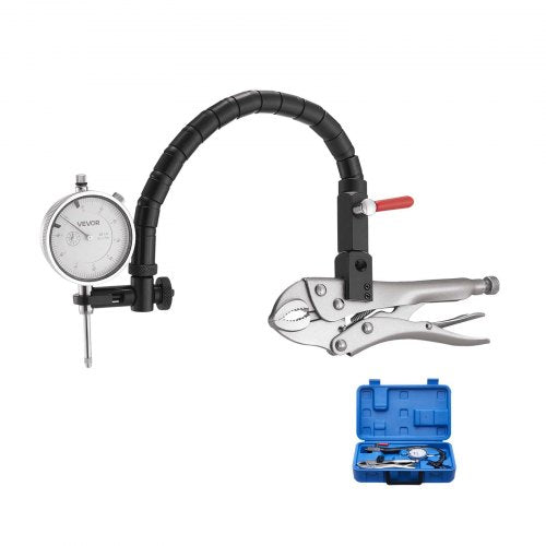Dial Test Indicator with 360° Flexible Arm and 360° Locking Pliers, 0.03 mm Accuracy, 0-25.4mm Range, Professional for Machine Set-Up, Narrow Area Measurement, Storage Case