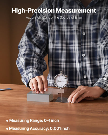 Mätklocka med metallbas, 0,03 mm noggrannhet, 0–25,4 mm intervall, lättläst stor urtavla, professionell för mätning av smala områden, industriell bearbetning och inspektion, precisionsprovning