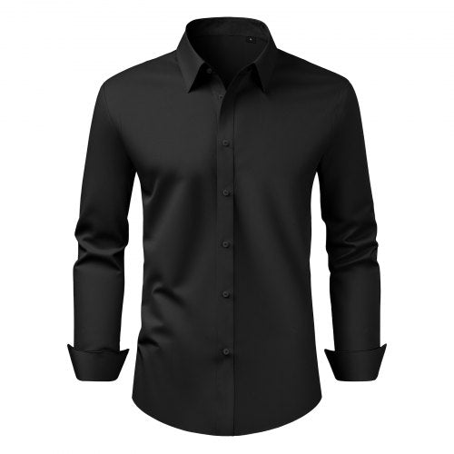 Men's Button Up Shirt, Mens Long Sleeve Wrinkle-free Button Down Dress Shirts, Slim Fit Soft Stretch Fabric for Business Casual or Formal, Work, Wedding, Dinner, Black