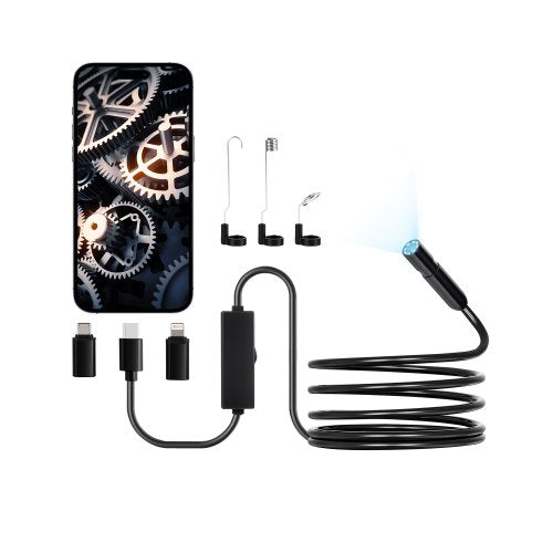 Endoscope Camera with Light, 1920P HD Borescope for Android & IOS, 8 LED Lights Inspection Camera with 3m Semi-Rigid Cable, 2X Zoom, IP67 Waterproof Snake Scope Cameras for Auto, Plumbing