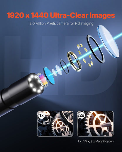 Endoscope Camera with Light, 1920P HD Borescope for Android & IOS, 8 LED Lights Inspection Camera with 3m Semi-Rigid Cable, 2X Zoom, IP67 Waterproof Snake Scope Cameras for Auto, Plumbing