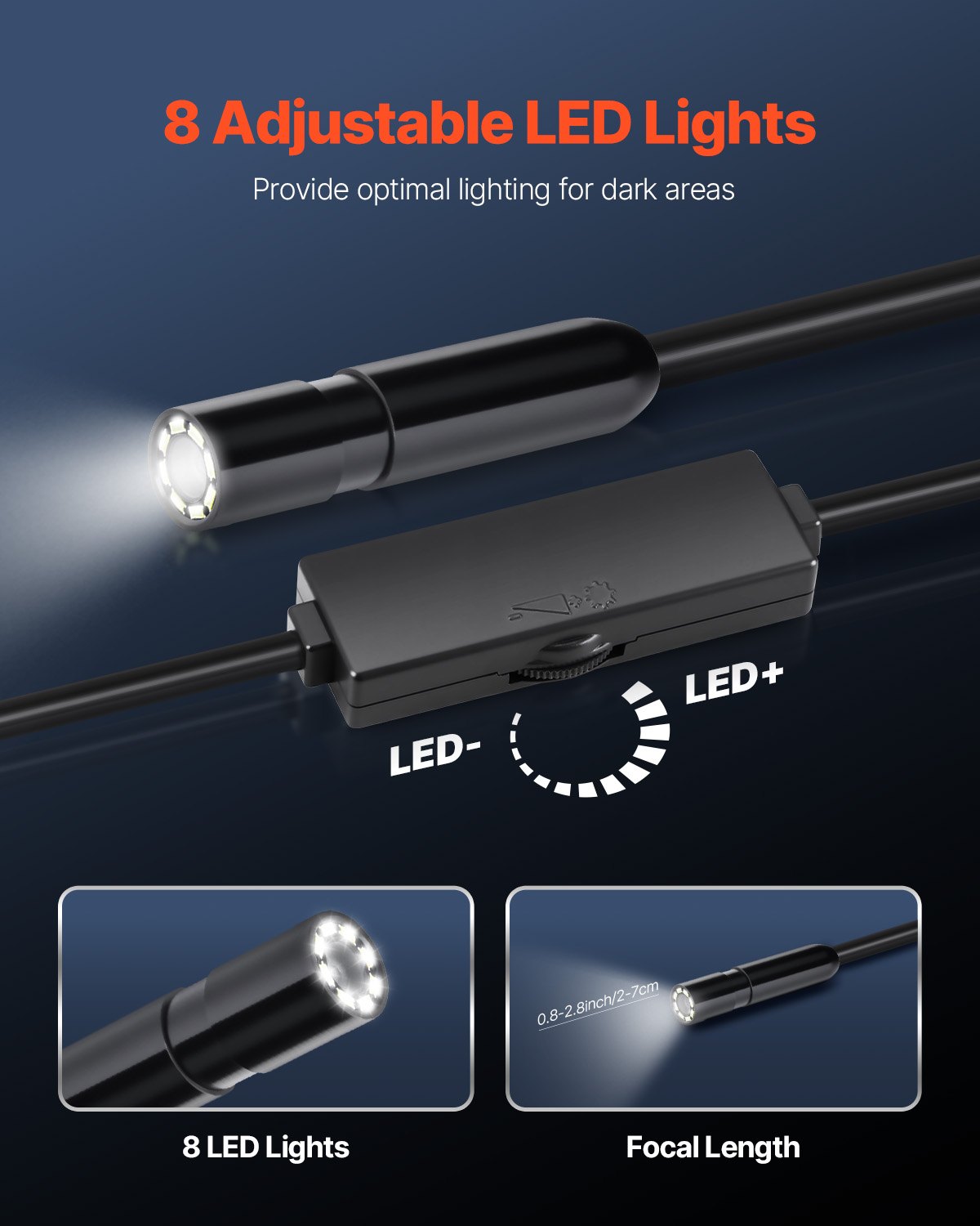 Endoscope Camera with Light, 1920P HD Borescope for Android & IOS, 8 LED Lights Inspection Camera with 3m Semi-Rigid Cable, 2X Zoom, IP67 Waterproof Snake Scope Cameras for Auto, Plumbing