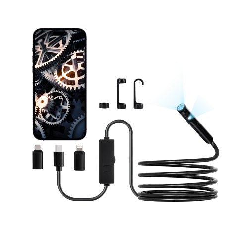 Endoskopkamera med ljus, boroskop med dubbla linser för Android och iOS, 1920P HD-inspektionskamera med 8 + 1 LED-lampor, 2X zoom, 3m ormkabel, IP67 vattentät ormkamera för bil, VVS