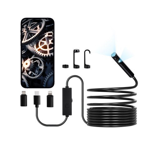 Endoscope Camera with Light, Dual Lens Borescope for Android & IOS, 1920P HD Inspection Camera with 8 + 1 LED Light, 2X Zoom, 5m Snake Cable, IP67 Waterproof Snake Camera for Auto, Plumbing