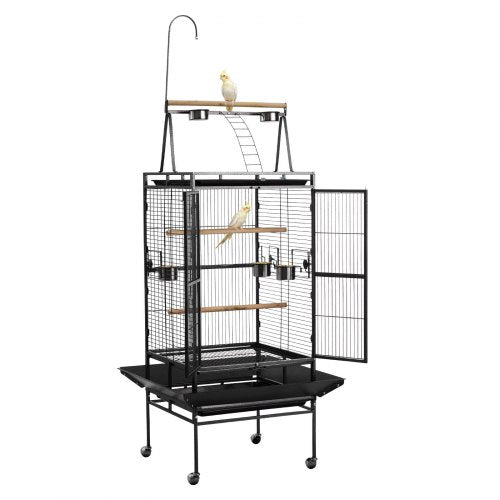 Bird Cage, 830 x 790 x 2100 mm, Open Flat Top, Wrought Iron Bird Flight Cage with Perches, Slide-Out Tray, Plastic Feeders, for Cockatiel, Monk Parakeet, Amazon Parrot, African Grey Parrot