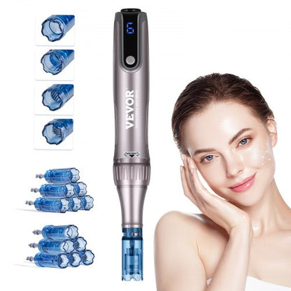 Professional Microneedling Pen M8S, Electric Derma Pen with 12PCS Anti-Backflow Cartridges, 6 Variable Speed Skin Care Beauty Device with LCD Display and 0-2.5mm Adjustable Needle Length