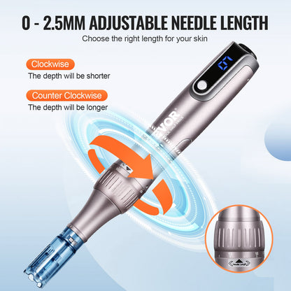 Professional Microneedling Pen M8S, Electric Derma Pen with 12PCS Anti-Backflow Cartridges, 6 Variable Speed Skin Care Beauty Device with LCD Display and 0-2.5mm Adjustable Needle Length