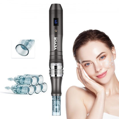 Professional Microneedling Pen, Electric Derma Pen with 5PCS * 16Pin Disposable Cartridges, 6 Variable Speed Skin Care Beauty Device with LCD Display and 0-2.5mm Adjustable Needle Length