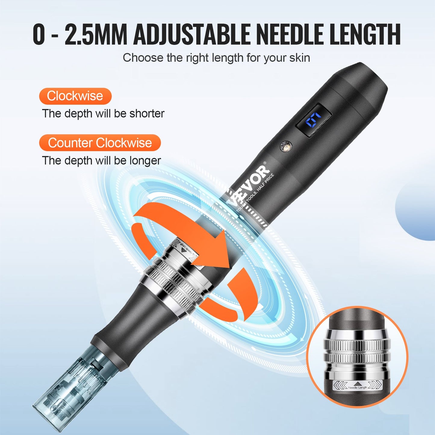 Professional Microneedling Pen, Electric Derma Pen with 5PCS * 16Pin Disposable Cartridges, 6 Variable Speed Skin Care Beauty Device with LCD Display and 0-2.5mm Adjustable Needle Length