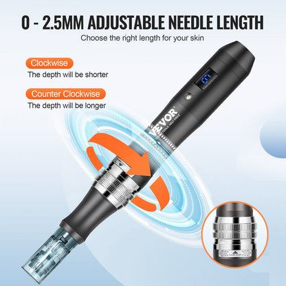 Professional Microneedling Pen, Electric Derma Pen with 5PCS * 16Pin Disposable Cartridges, 6 Variable Speed Skin Care Beauty Device with LCD Display and 0-2.5mm Adjustable Needle Length